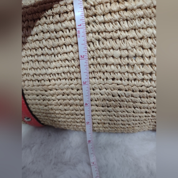 COACH Coral & Red Leather & Straw Shoulder/Tote Bag - Picture 9 of 12